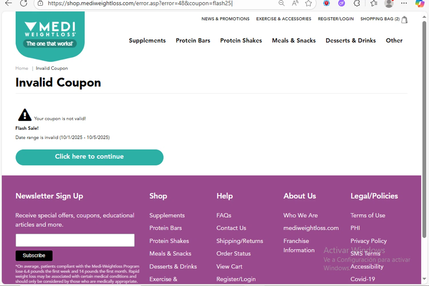 Medi-Weightloss promo code screenshot showing code FLASH25 applied at Medi-Weightloss checkout page. Uploaded by SimplyCodes community member Franco20 on Oct 12, 2025