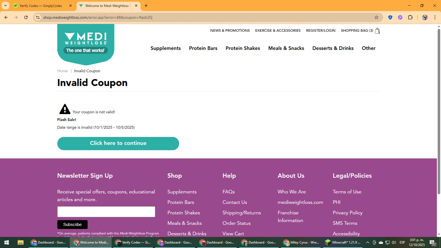 Medi-Weightloss promo code screenshot showing code FLASH25 applied at Medi-Weightloss checkout page. Uploaded by SimplyCodes community member Vanmanuel on Oct 12, 2025