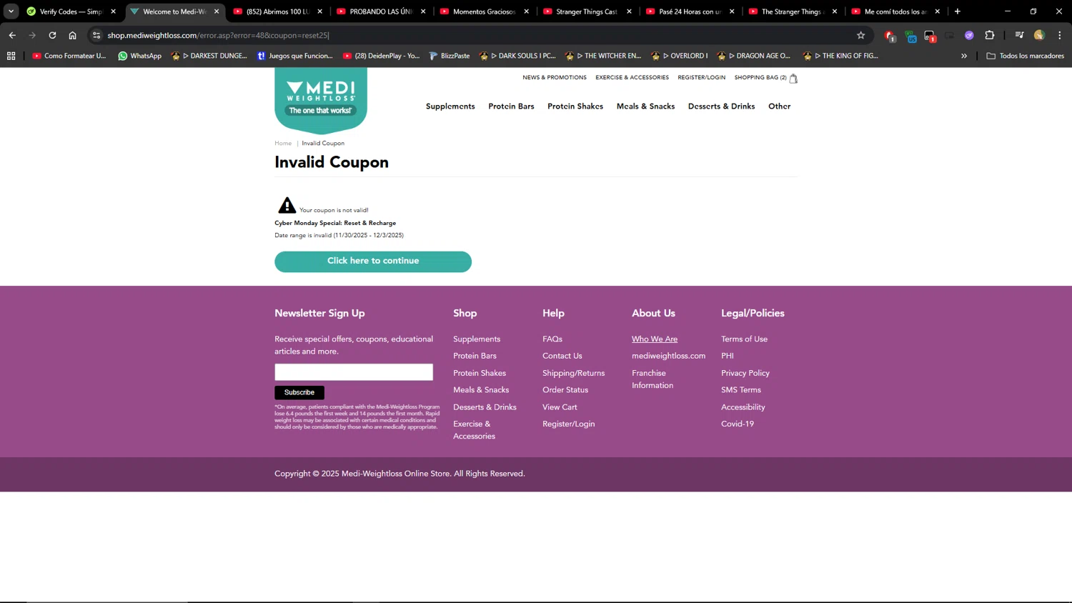 Medi-Weightloss promo code screenshot showing code RESET25 applied at Medi-Weightloss checkout page. Uploaded by SimplyCodes community member MiauMiau on Dec 7, 2025
