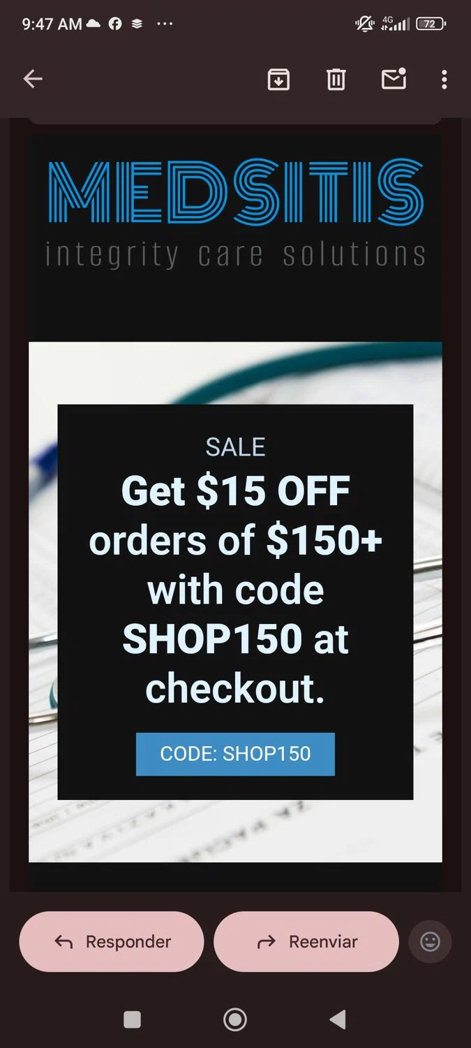 Medsitis discount code screenshot showing code Shop150 applied at Medsitis checkout page. Uploaded by SimplyCodes community member josegarcia6 on Oct 17, 2025