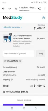 MedStudy coupon verification screenshot