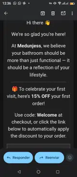 Welcome coupon verification screenshot