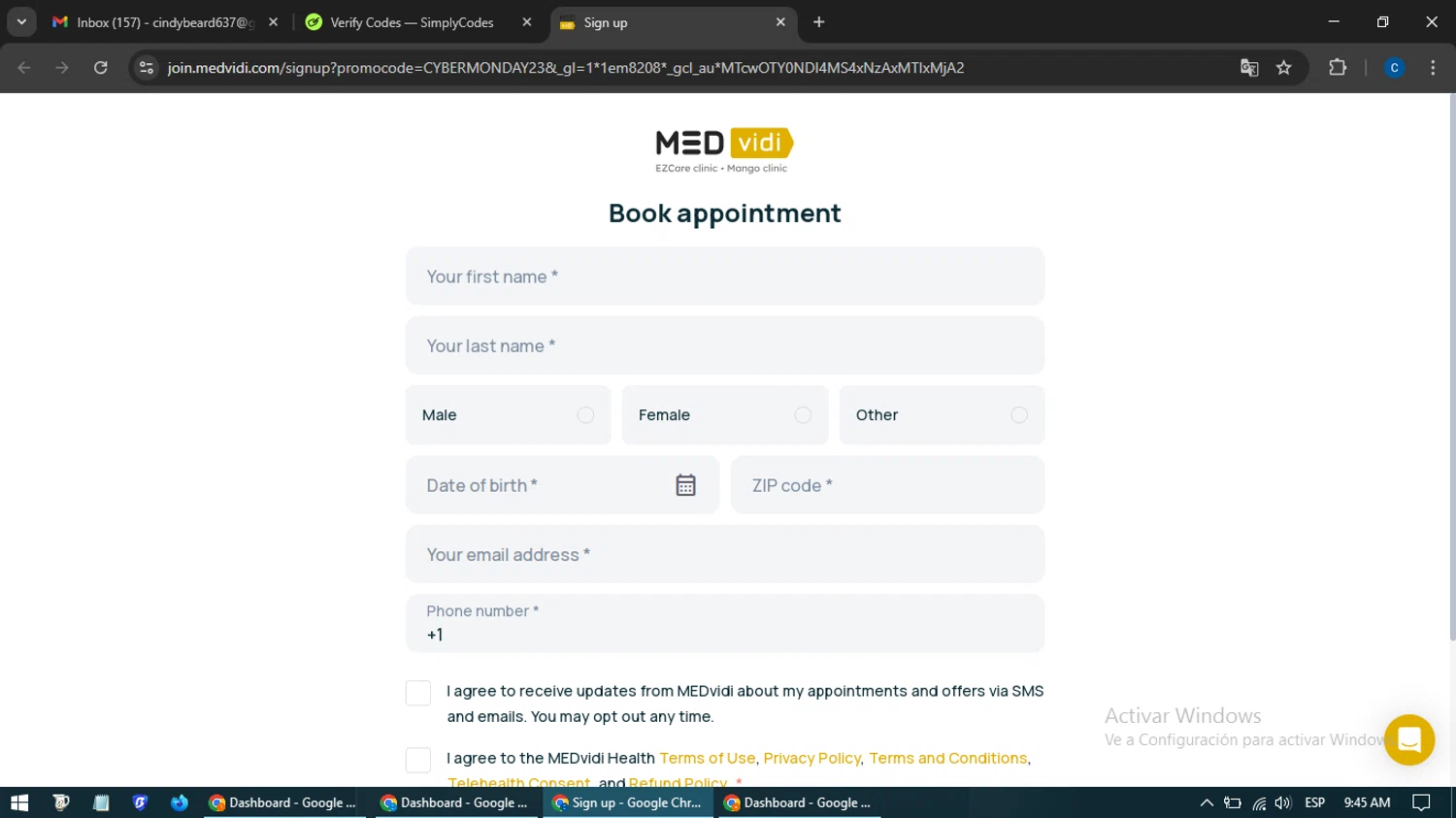 MEDvidi promo code screenshot showing code CYBERMONDAY23 applied at MEDvidi checkout page. Uploaded by SimplyCodes community member BargainExpert7605 on Feb 11, 2025