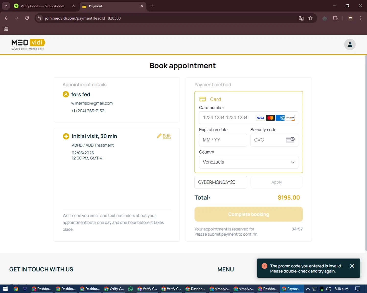 MEDvidi checkout page showing MEDvidi promo code box | Screenshot taken by SimplyCodes community member on Feb 3, 2025