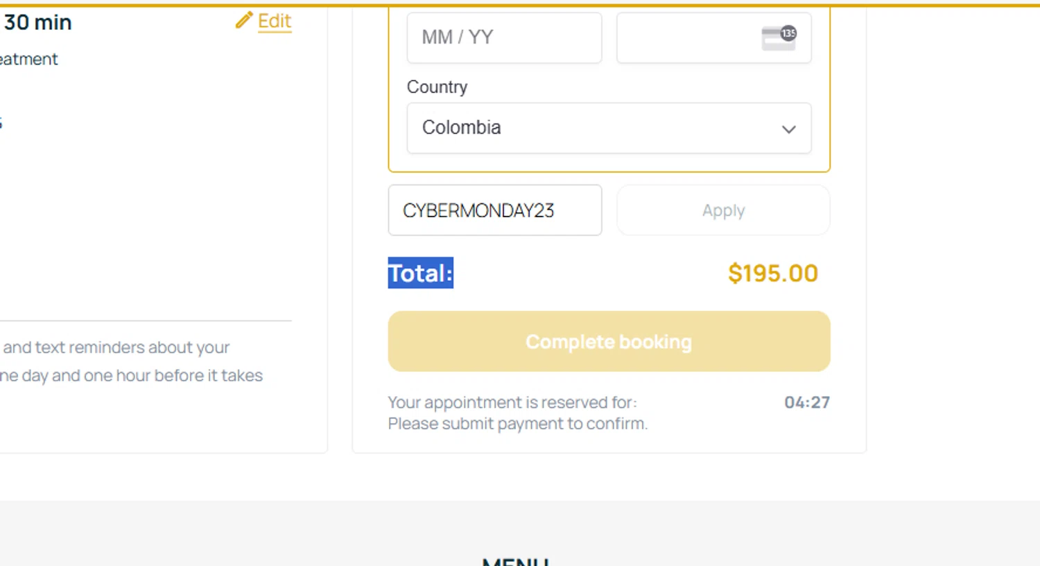 MEDvidi checkout page showing MEDvidi promo code box | Screenshot taken by SimplyCodes community member on Nov 22, 2024