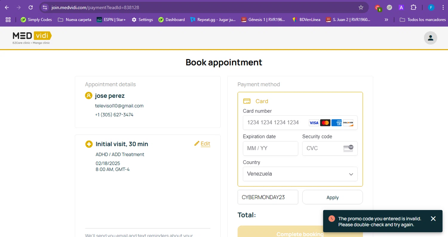 MEDvidi promo code screenshot showing code CYBERMONDAY23 applied at MEDvidi checkout page. Uploaded by SimplyCodes community member THEPEKET on Feb 16, 2025