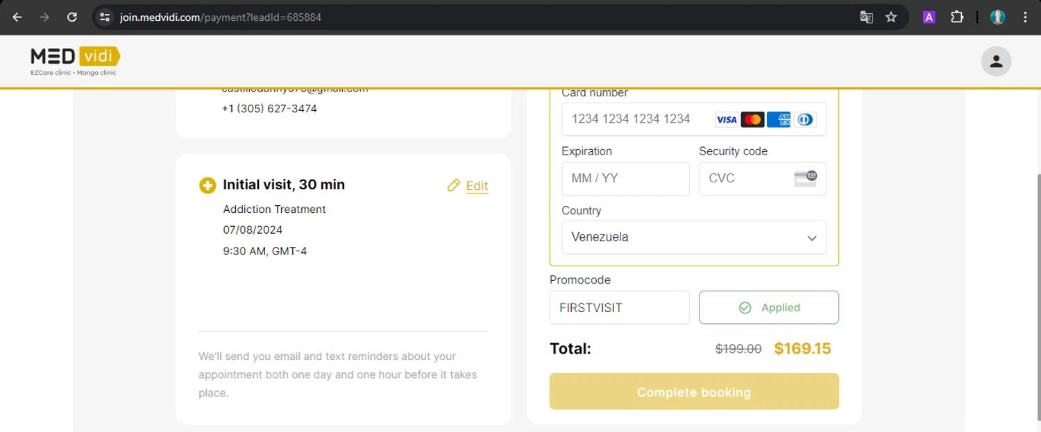 MEDvidi checkout page showing MEDvidi promo code box | Screenshot taken by SimplyCodes community member on Jul 3, 2024