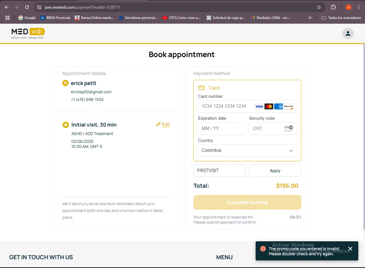 MEDvidi promo code screenshot showing code FIRSTVISIT applied at MEDvidi checkout page. Uploaded by SimplyCodes community member BrilliantSleuth7740 on Feb 3, 2025
