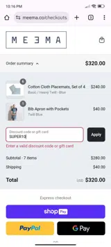 SUPER10 coupon verification screenshot