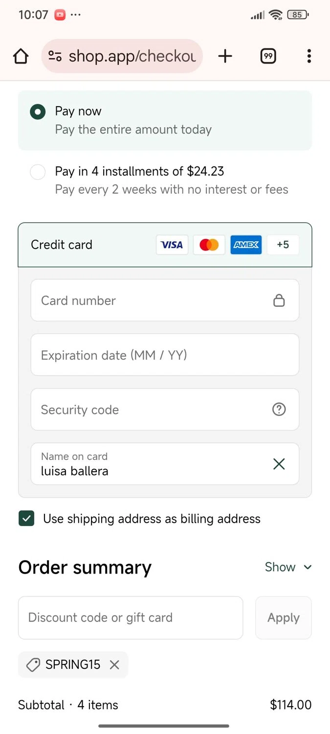 Meems promo code screenshot showing code SPRING15 applied at Meems checkout page. Uploaded by SimplyCodes community member luisaballera on Aug 17, 2025