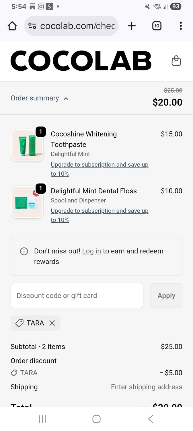 Cocolab promo code screenshot showing code Tara applied at Cocolab checkout page. Uploaded by SimplyCodes community member KarinaHZ on Dec 13, 2025