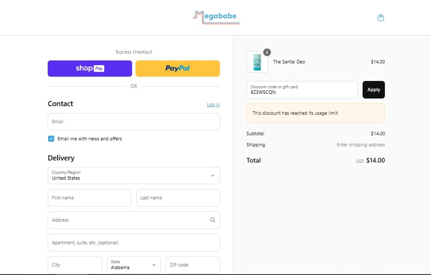Megababe discount code screenshot showing code 8Z3WSCQN applied at Megababe checkout page. Uploaded by SimplyCodes community member PennyHero5335 on Jul 27, 2025