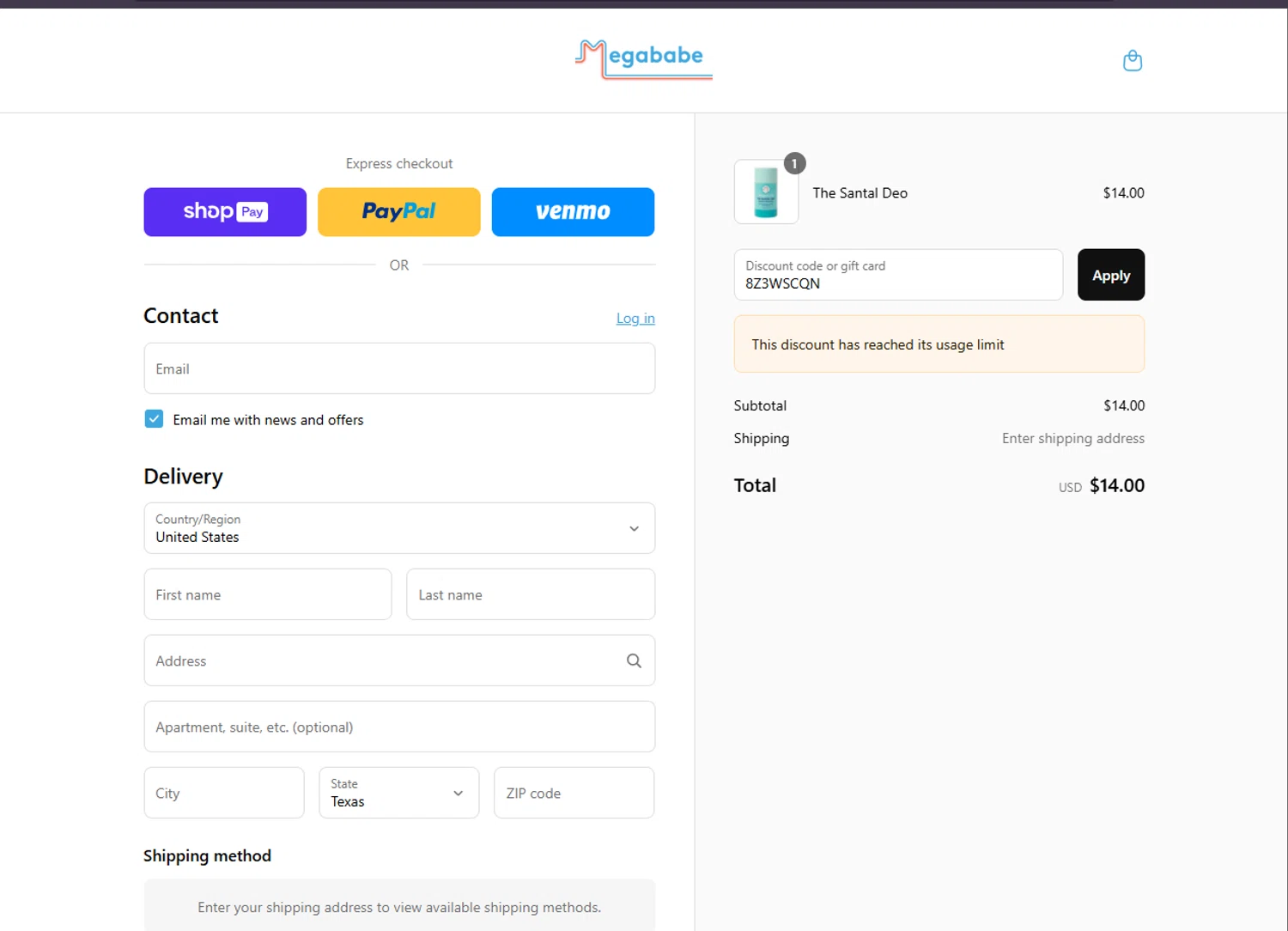 Megababe discount code screenshot showing code 8Z3WSCQN applied at Megababe checkout page. Uploaded by SimplyCodes community member VoucherFinder3467 on Jul 27, 2025