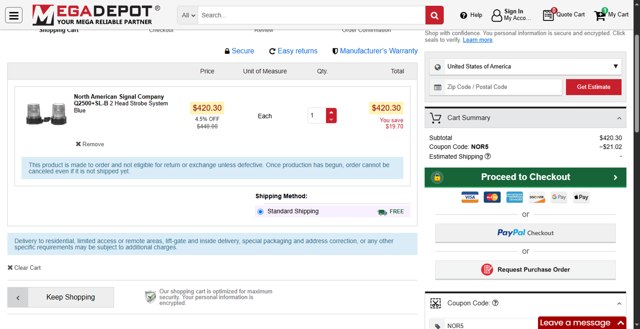 MegaDepot checkout page showing MegaDepot coupon code box | Screenshot taken by SimplyCodes community member on Jun 13, 2025