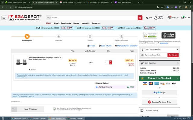 MegaDepot checkout page showing MegaDepot coupon code box | Screenshot taken by SimplyCodes community member on May 22, 2025
