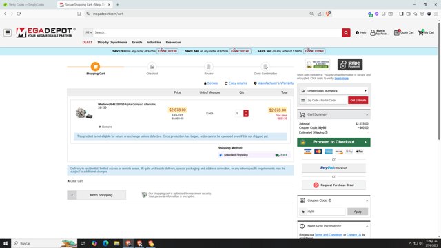 MegaDepot checkout page showing MegaDepot coupon code box | Screenshot taken by SimplyCodes community member on Jun 27, 2025