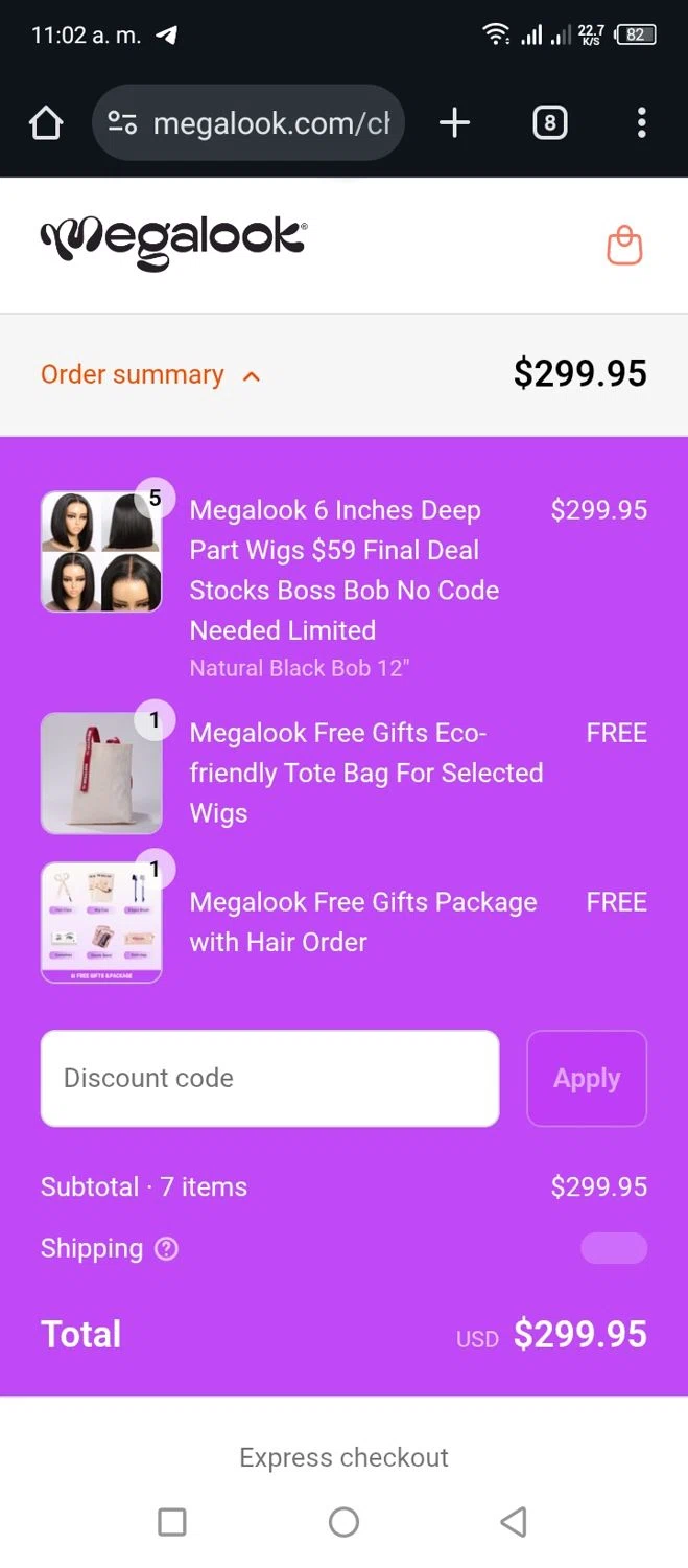 Megalook Hair discount code screenshot showing code ML60 applied at Megalook Hair checkout page. Uploaded by SimplyCodes community member Miggy2024 on Sep 15, 2025