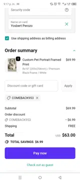 COMEBACK953 coupon verification screenshot