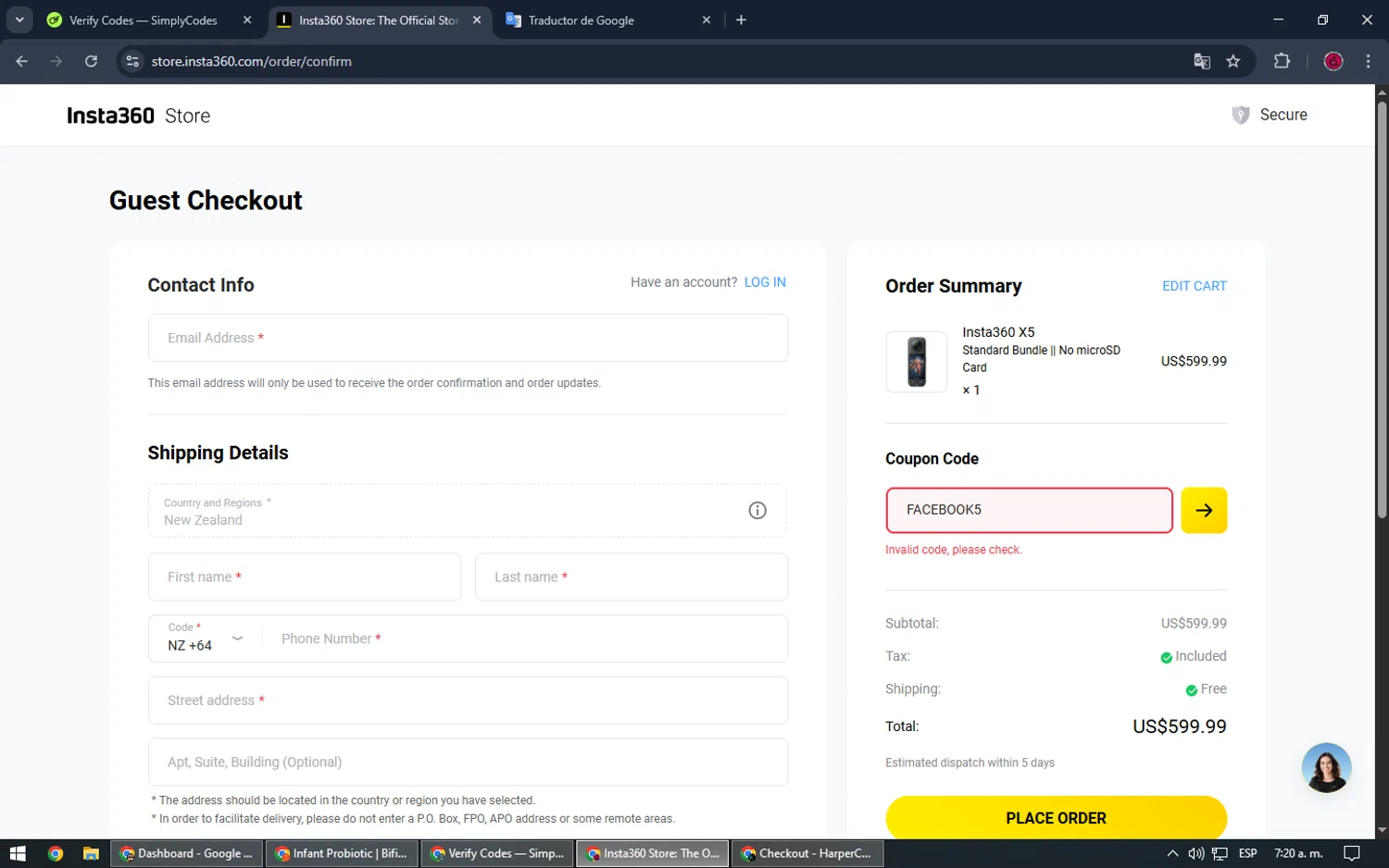 MegaSafety NZ promo code screenshot showing code FACEBOOK5 applied at MegaSafety NZ checkout page. Uploaded by SimplyCodes community member TOUSEN on May 1, 2025
