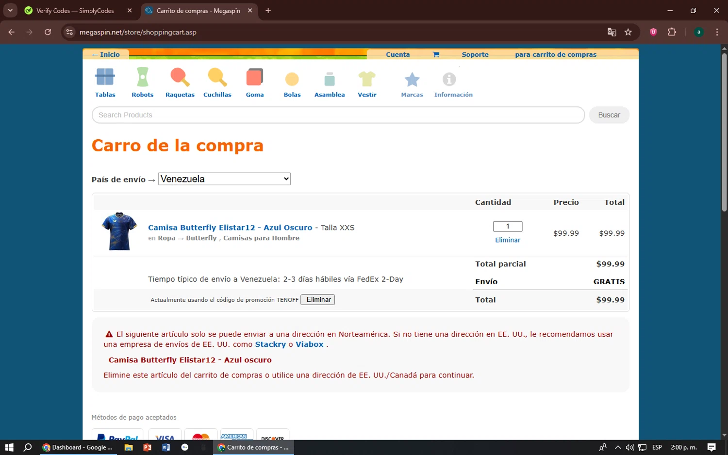 Megaspin promo code screenshot showing code TENOFF applied at Megaspin checkout page. Uploaded by SimplyCodes community member zizu55 on Jul 29, 2025