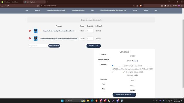 MegaTeeth checkout page showing MegaTeeth promo code box | Screenshot taken by SimplyCodes community member on Oct 30, 2024