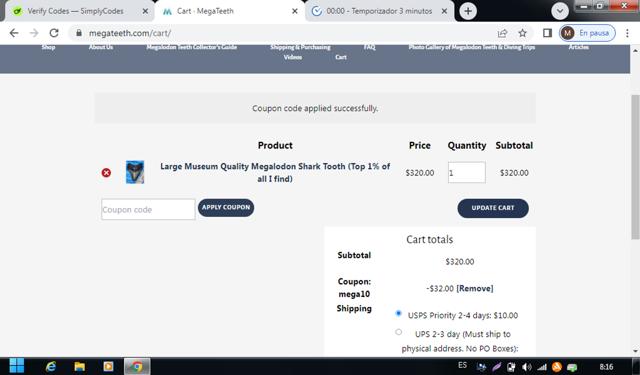MegaTeeth checkout page showing MegaTeeth promo code box | Screenshot taken by SimplyCodes community member on Sep 2, 2024
