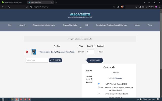 MegaTeeth checkout page showing MegaTeeth promo code box | Screenshot taken by SimplyCodes community member on Oct 1, 2024