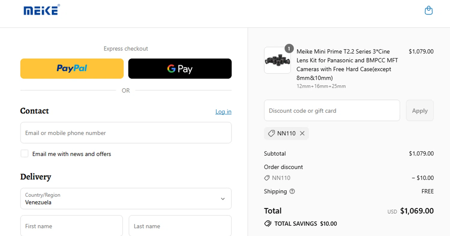 Meike Global discount code screenshot showing code NN110 applied at Meike Global checkout page. Uploaded by SimplyCodes community member AliceLidell on Aug 31, 2025