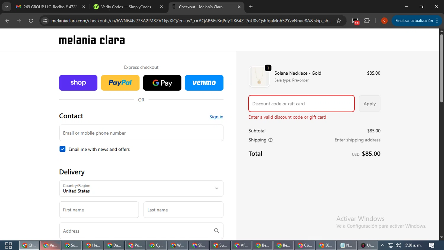 Melania Clara discount code screenshot showing code Bfcm30 applied at Melania Clara checkout page. Uploaded by SimplyCodes community member WiseTracker2171 on Dec 5, 2025