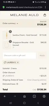 Lauren15 coupon verification screenshot