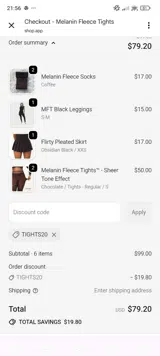 TIGHTS20 coupon verification screenshot