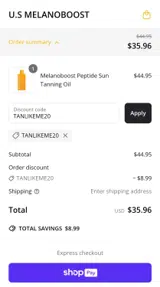 TANLIKEME20 coupon verification screenshot