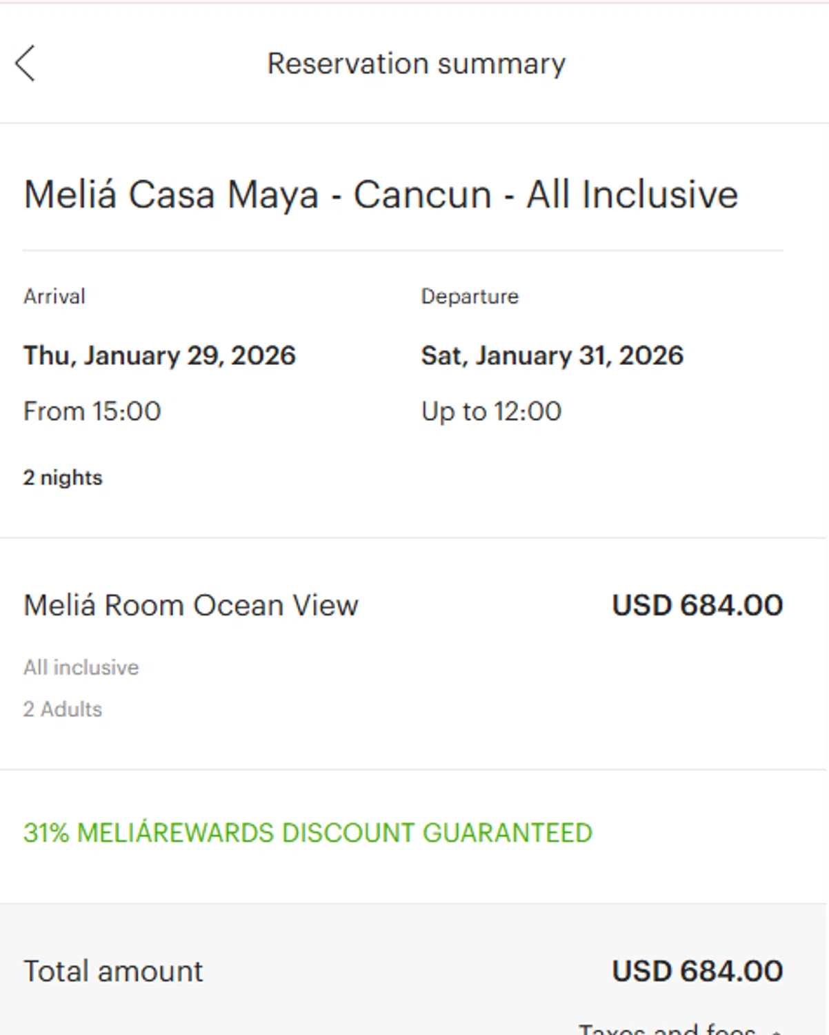 Melia Hotels checkout page showing Melia Hotels discount code box | Screenshot taken by SimplyCodes community member on Jan 28, 2026