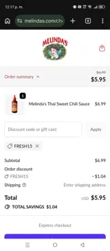FRESH15 coupon verification screenshot