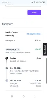 LOYALTY25 coupon verification screenshot