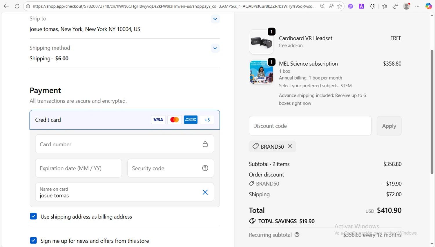 MEL Science promo code screenshot showing code BRAND50 applied at MEL Science checkout page. Uploaded by SimplyCodes community member VoucherWhiz9254 on Dec 8, 2025