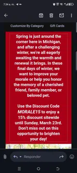 MORALE15 coupon verification screenshot