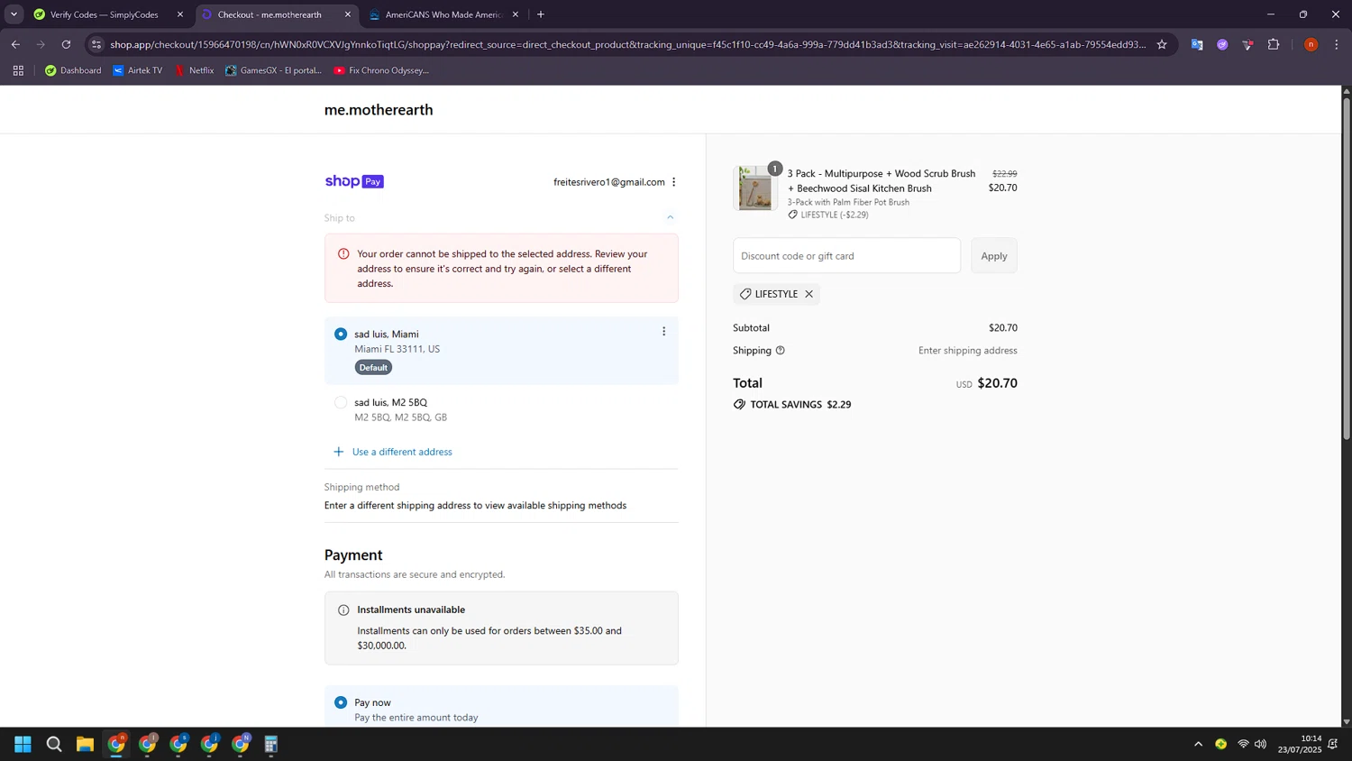 Me Mother Earth promo code screenshot showing code LIFESTYLE applied at Me Mother Earth checkout page. Uploaded by SimplyCodes community member BudgetShopper182 on Jul 23, 2025