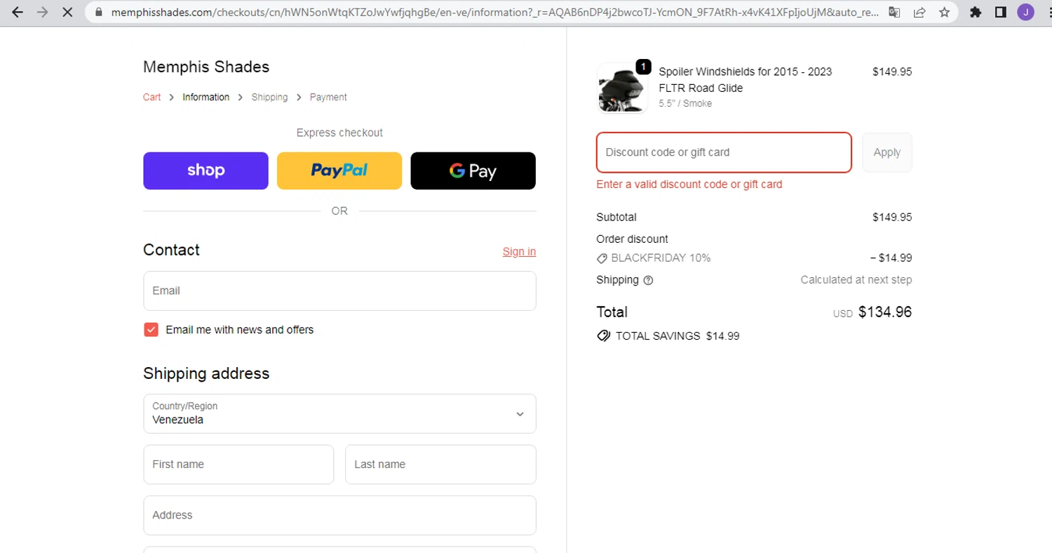 Memphis Shades discount code screenshot showing code PreBF15 applied at Memphis Shades checkout page. Uploaded by SimplyCodes community member Intel_VS_AMD on Nov 28, 2025