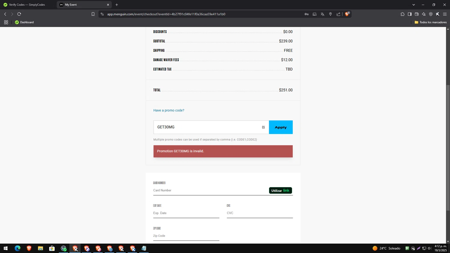 Menguin promo code screenshot showing code GET30MG applied at Menguin checkout page. Uploaded by SimplyCodes community member genesisgafaro on Mar 19, 2025