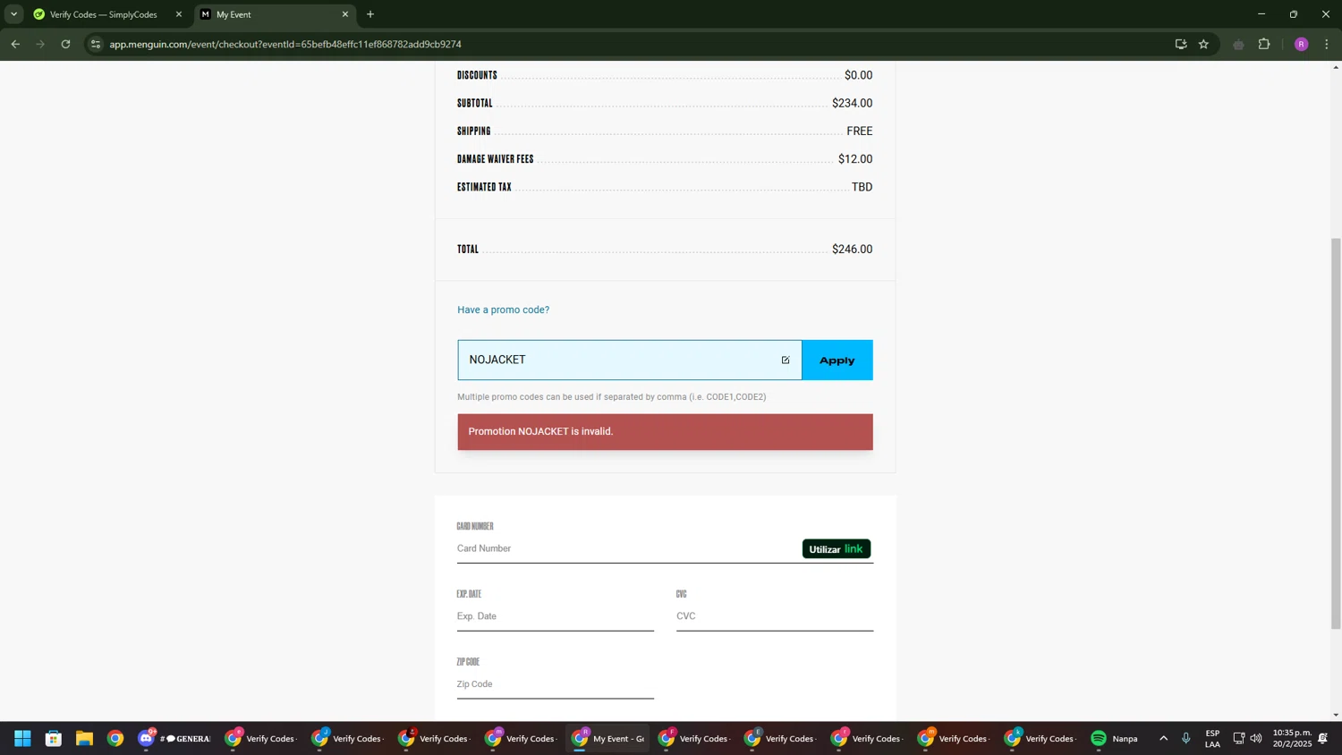 Menguin promo code screenshot showing code NOJACKET applied at Menguin checkout page. Uploaded by SimplyCodes community member RoyalSentinel4577 on Feb 21, 2025
