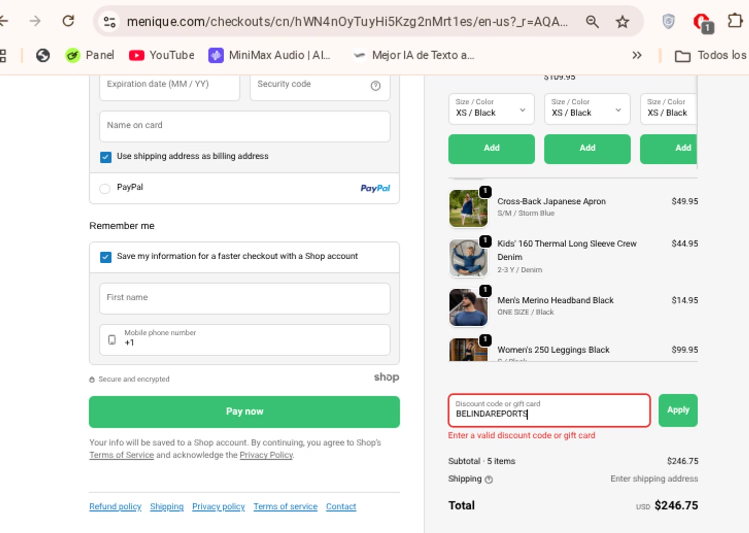 Menique discount code screenshot showing code BELINDAREPORTS applied at Menique checkout page. Uploaded by SimplyCodes community member Mosue17 on Nov 1, 2025