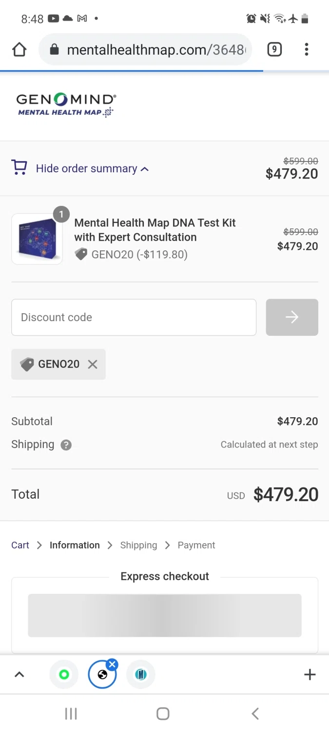 Mental Health Map checkout page showing Mental Health Map promo code box | Screenshot taken by SimplyCodes community member on May 1, 2021