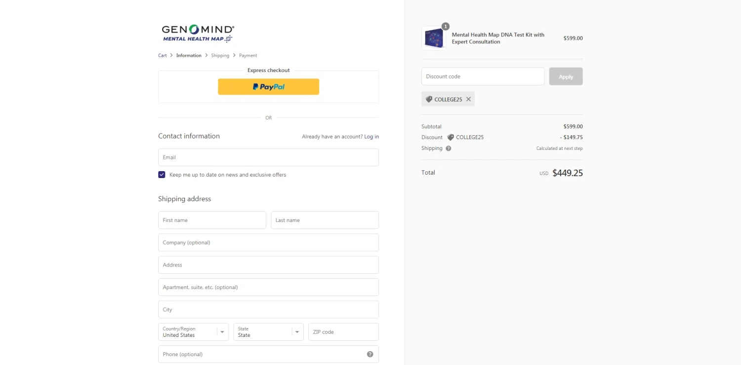 Mental Health Map checkout page showing Mental Health Map promo code box | Screenshot taken by SimplyCodes community member on May 1, 2021