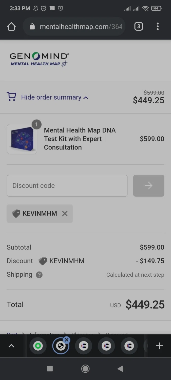 Mental Health Map checkout page showing Mental Health Map promo code box | Screenshot taken by SimplyCodes community member on Apr 20, 2021