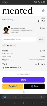 LIKADI15 coupon verification screenshot