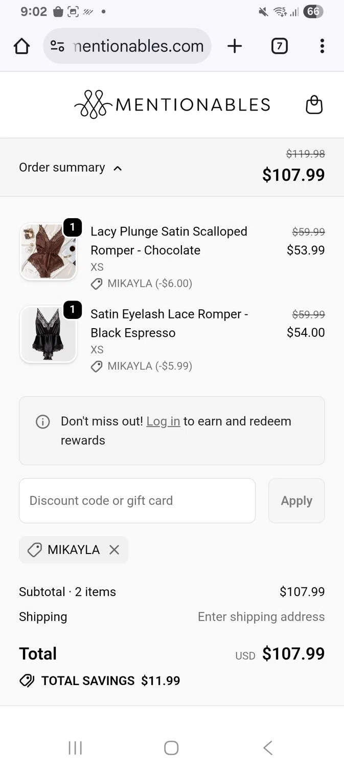 Mentionables discount code screenshot showing code Mikayla applied at Mentionables checkout page. Uploaded by SimplyCodes community member KarinaHZ on Dec 8, 2025