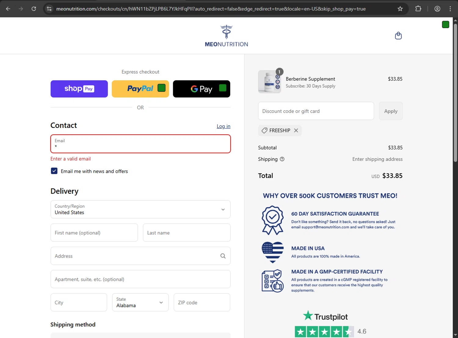 Meo Nutrution promo code screenshot showing code FREESHIP applied at Meo Nutrution checkout page. Uploaded by SimplyCodes community member fiadaz on Jul 25, 2025