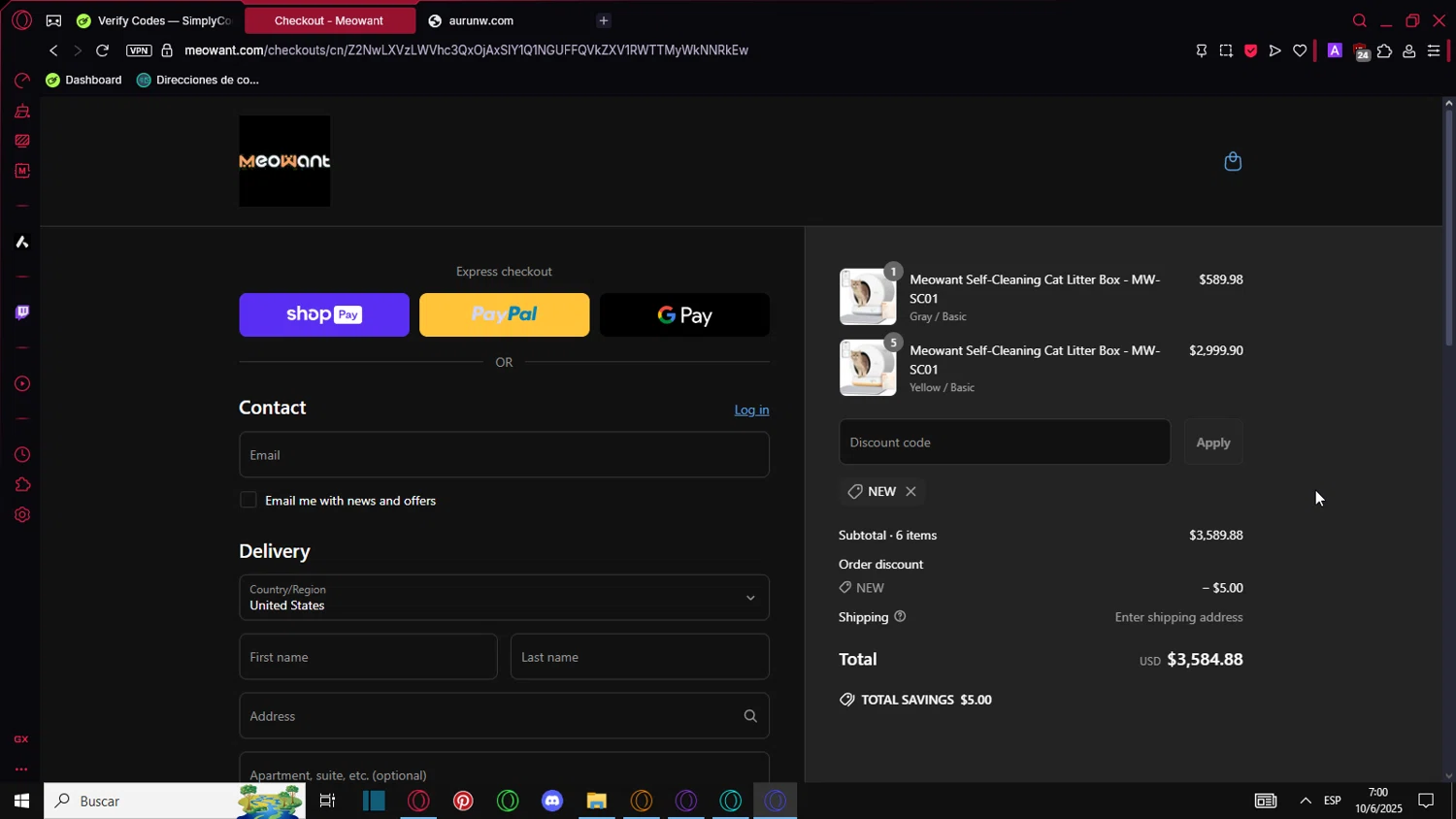 MeoWant coupon code screenshot showing code NEW applied at MeoWant checkout page. Uploaded by SimplyCodes community member PromoTitan6888 on Jun 10, 2025