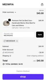 MEOWSAVE coupon verification screenshot